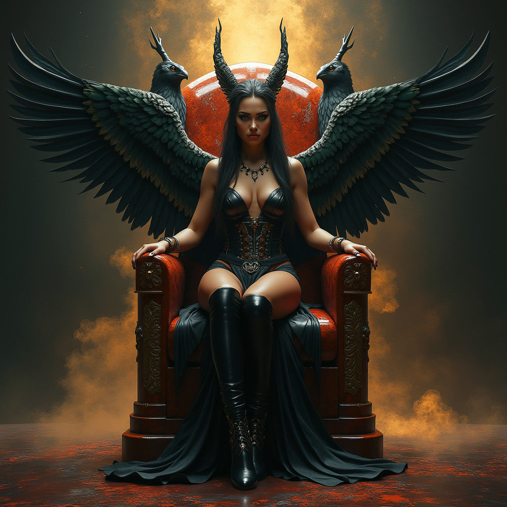 Winged Goddess on Jasper Throne in Detailed Matte Painting