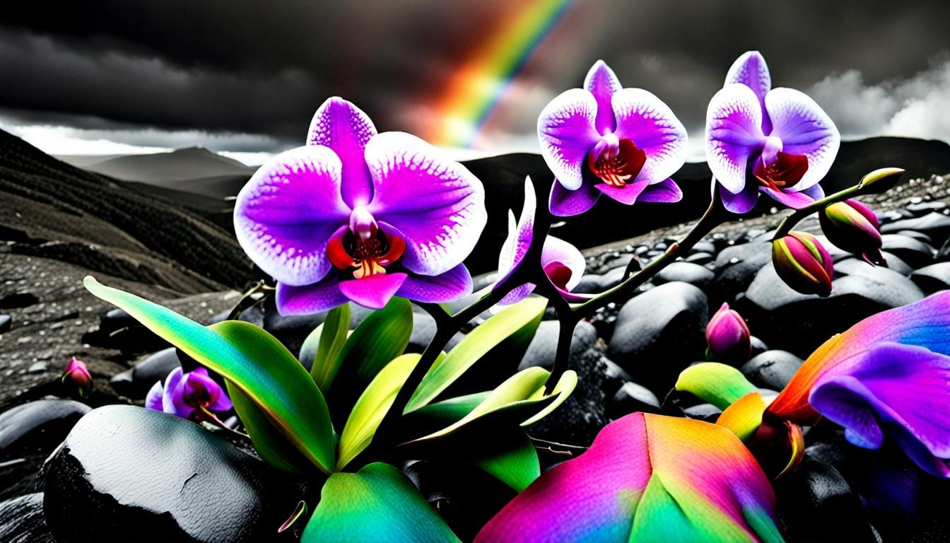 Biopunk Rainbow Orchid Roses Landscape Photograph