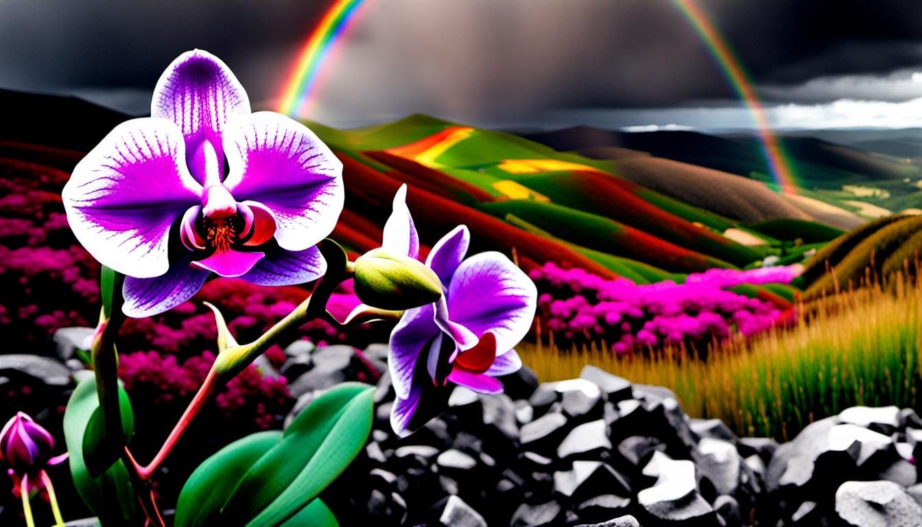 Rainbow Orchid Roses on Rolling Hills