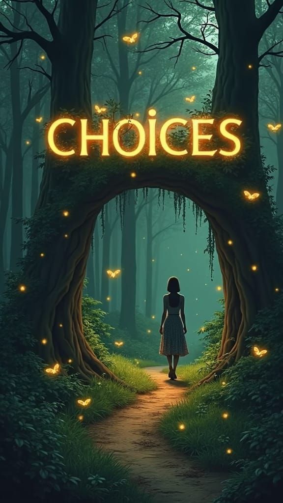 Forest Path with Moths and Choices, Mystical Art