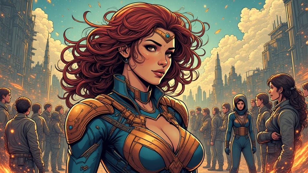 Infinite Woman Comforts Civilians in War-Torn City