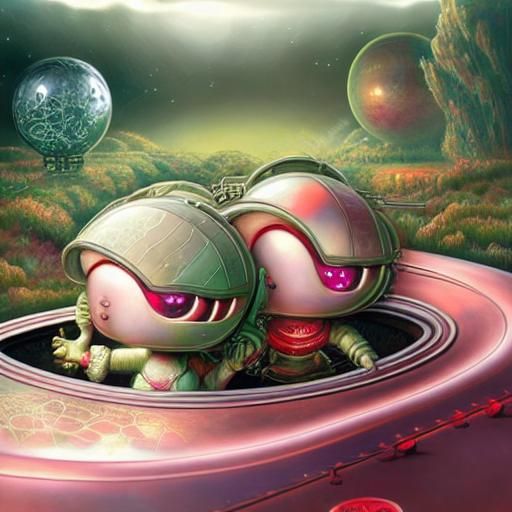 Roswell Aliens' Ornate Spacecraft Tour Through Verdant Field...