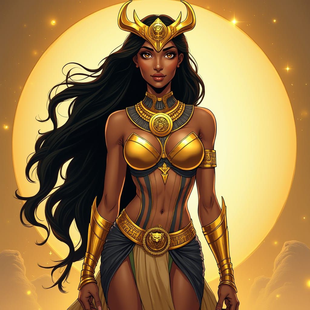 Regal Egyptian Warrior Sekhmet in Comic Art Style
