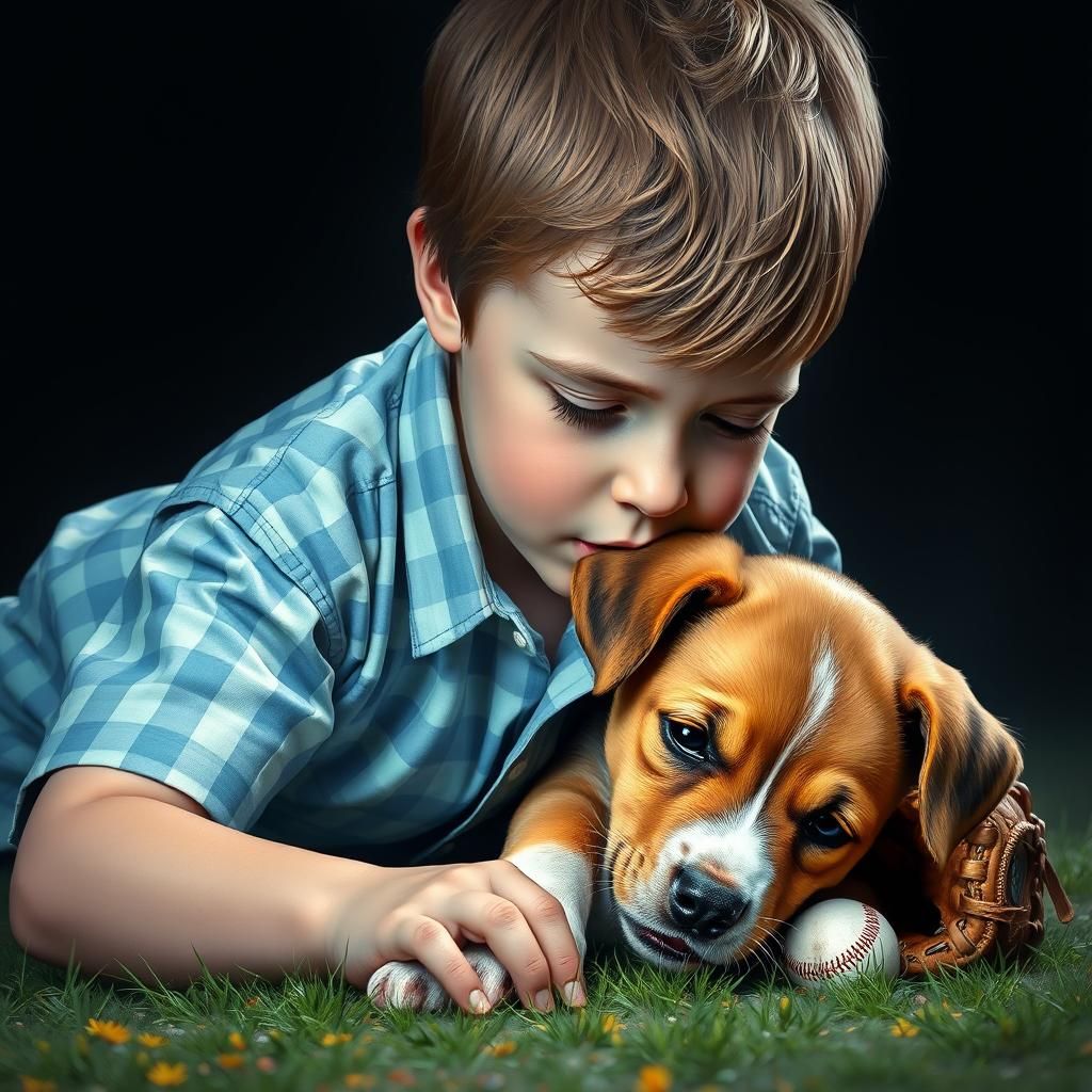 Boy and Puppy Play: Hyperrealistic Digital Art