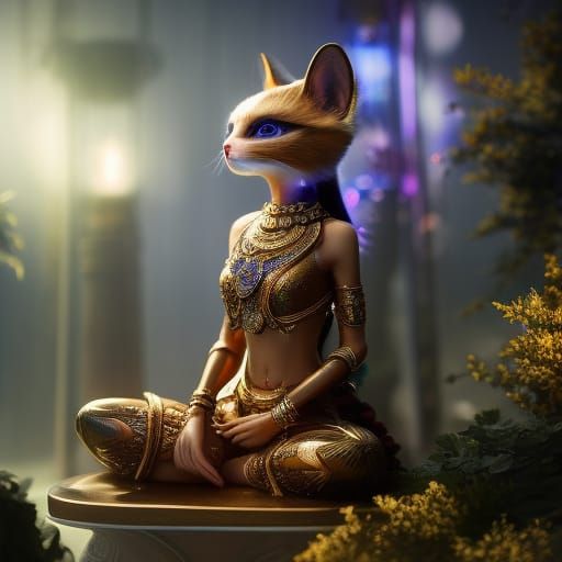 Alien Cat Guru in Yoga Lotus Pose
