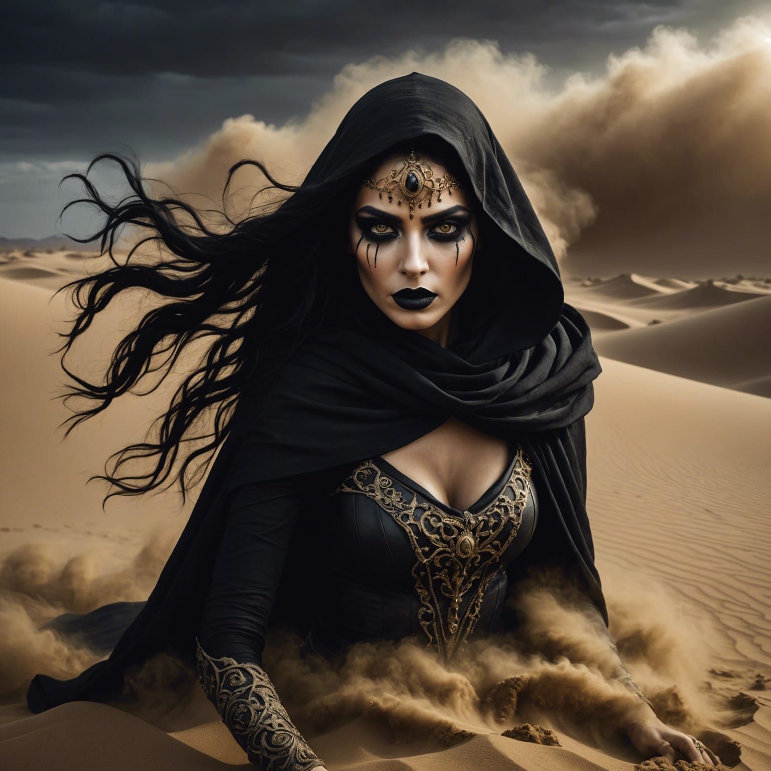 Evil Woman Emerges from Desert Sandstorm