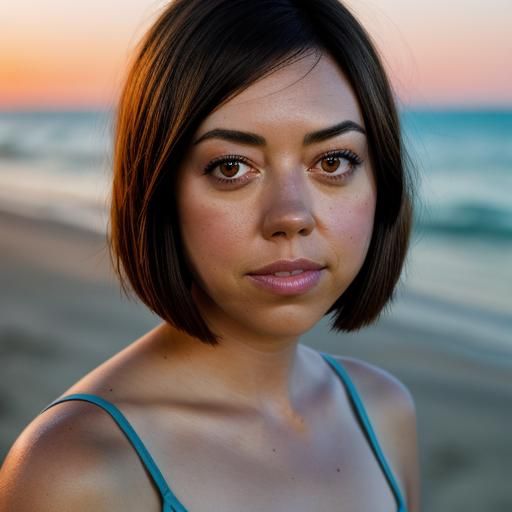 Aubrey Plaza on Beach at Sunset: Professional Photography