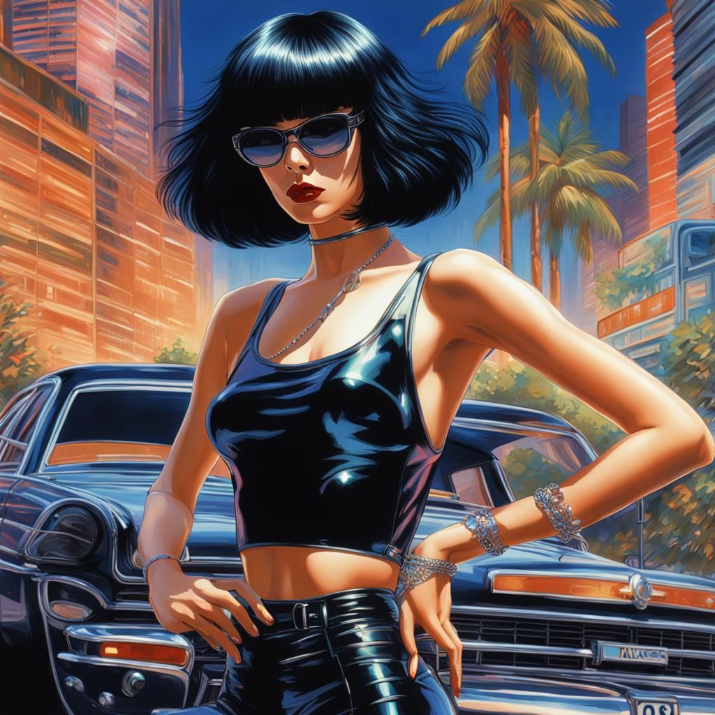 Gothic Woman in Miami, Sorayama Style Illustration