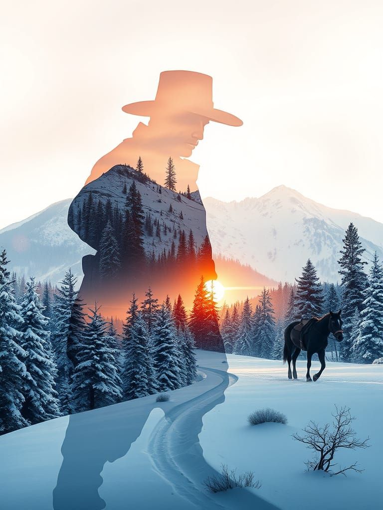 Double Exposure: Silhouette Merged with Winter Landscape