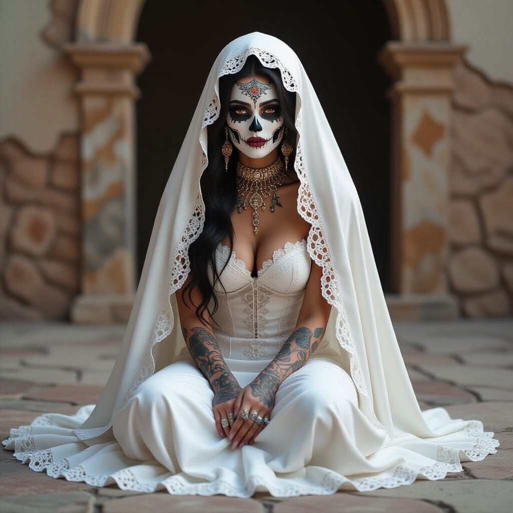 Marble Catrina Woman with Gothic Tattoos