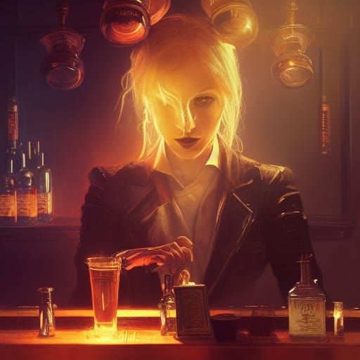 Hell Bartender in Dark Fantasy Style