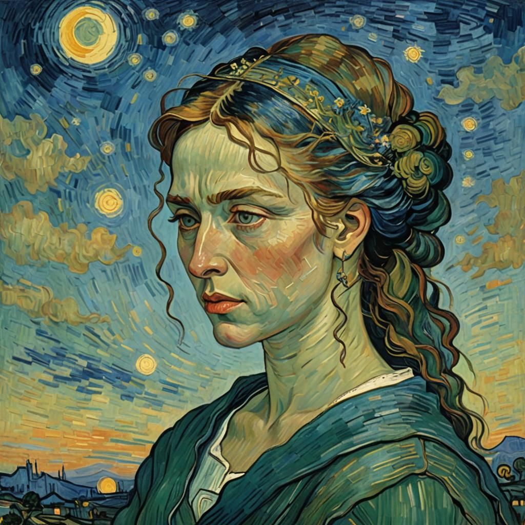 Grecian Woman in Twilight, in Van Gogh Style