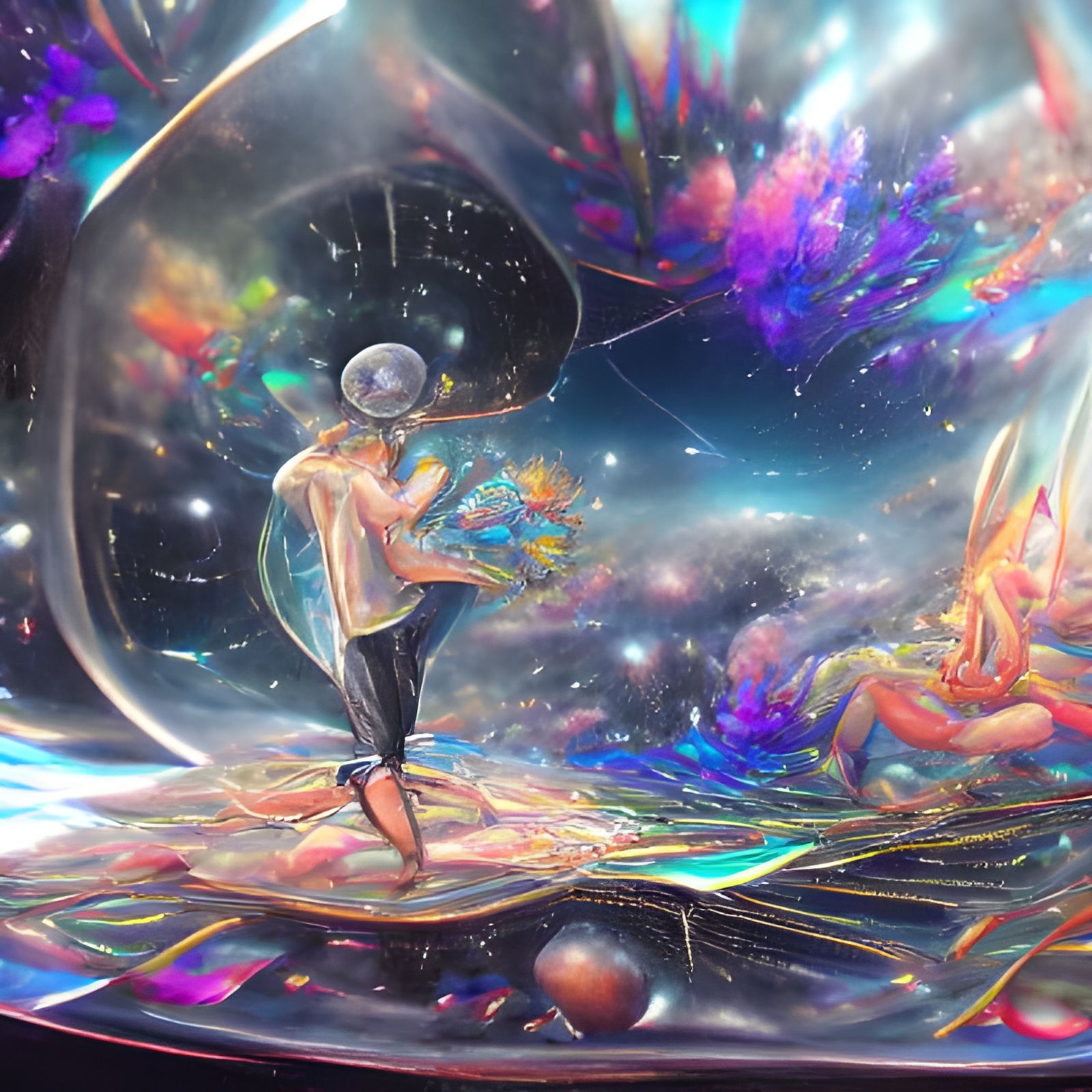 Holographic Cosmic Astral Illustration in Pablo Amaringo Sty...