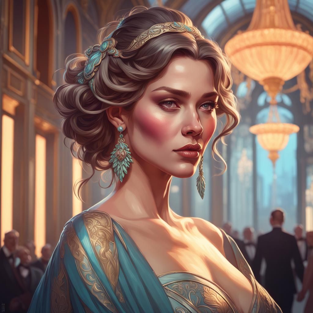 Elegant Woman's Portrait in Art Nouveau Style