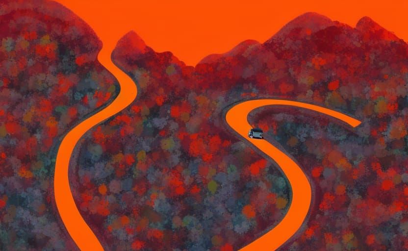 Surreal Drag Racer on Glowing Mountain Road