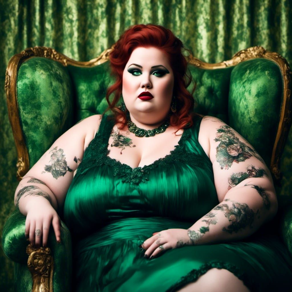 Majestic Obese Woman on Throne in Hyperrealism Style
