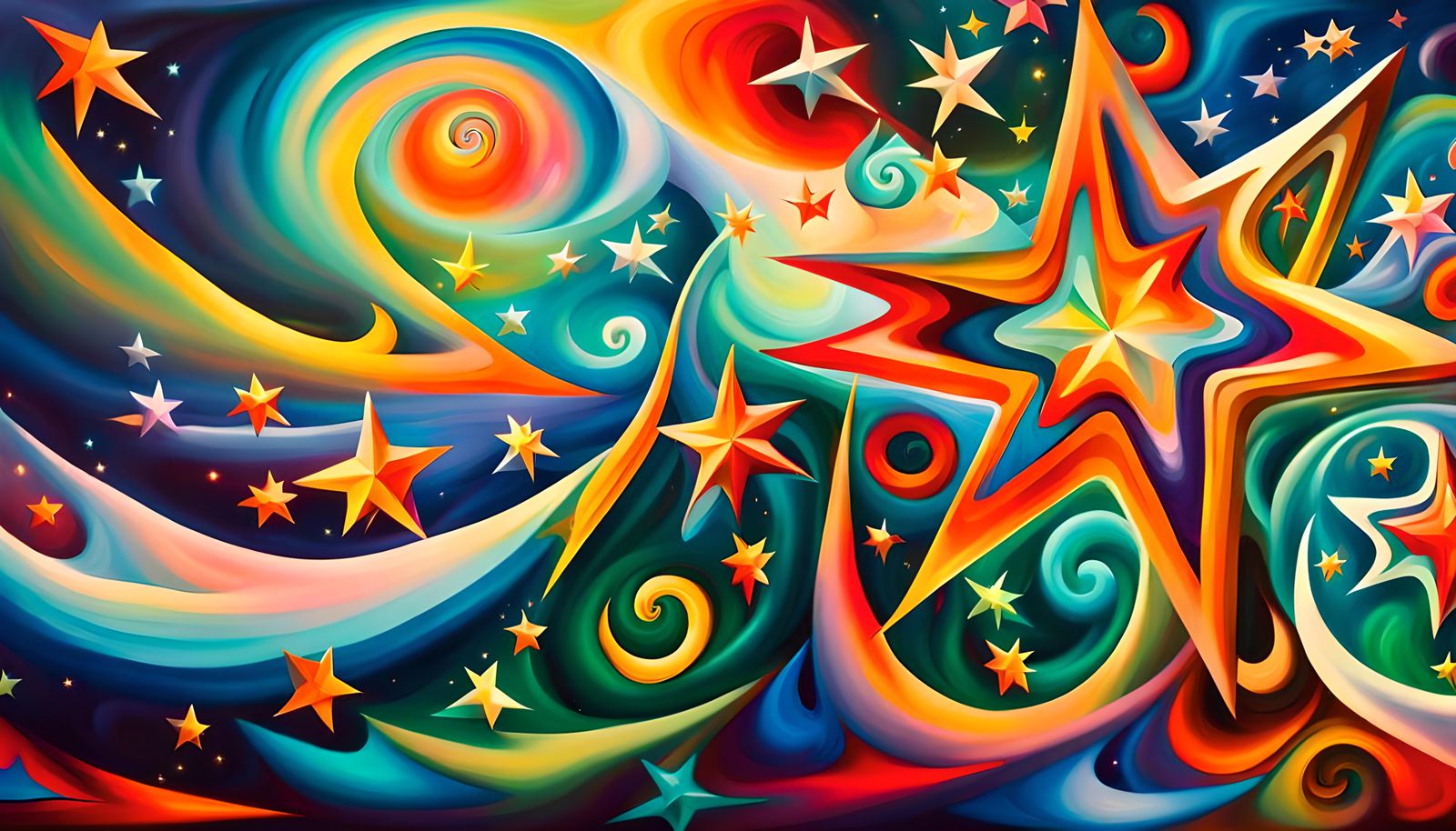 Swirling Newborn Stars in Vivid Impasto Painting