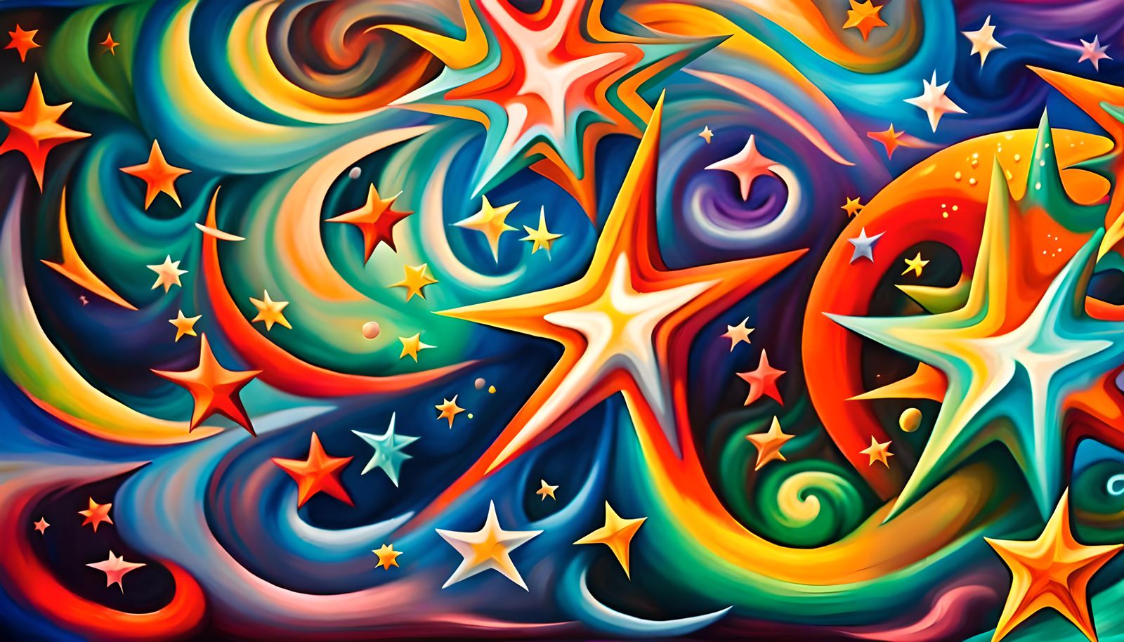 Swirling Stars Surrounded by Plasma Maelstrom as Impasto Pai...