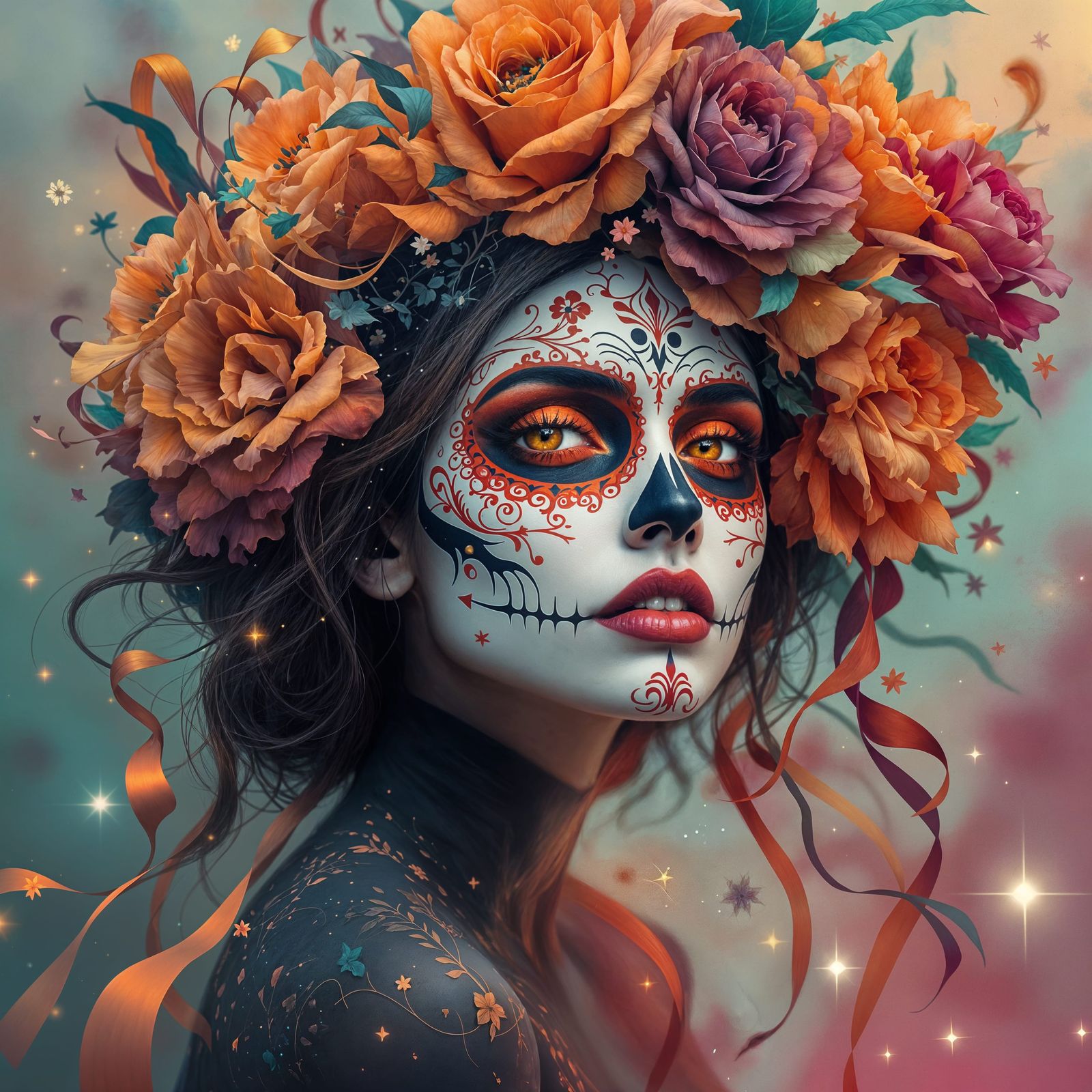 Ethereal Sugar Skull Beauty in Vibrant Colors