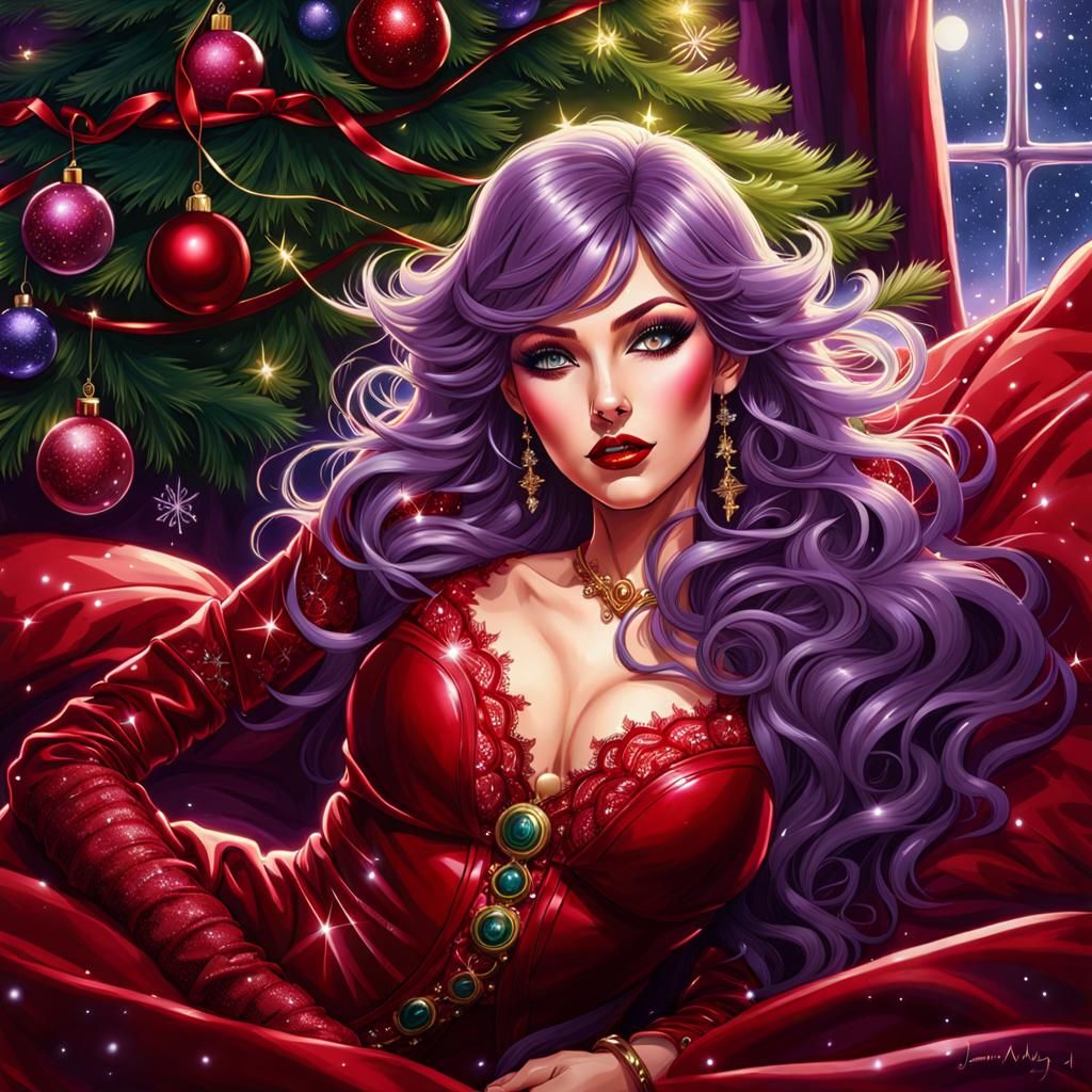 Christmas Elf Portrait in Latex Lingerie