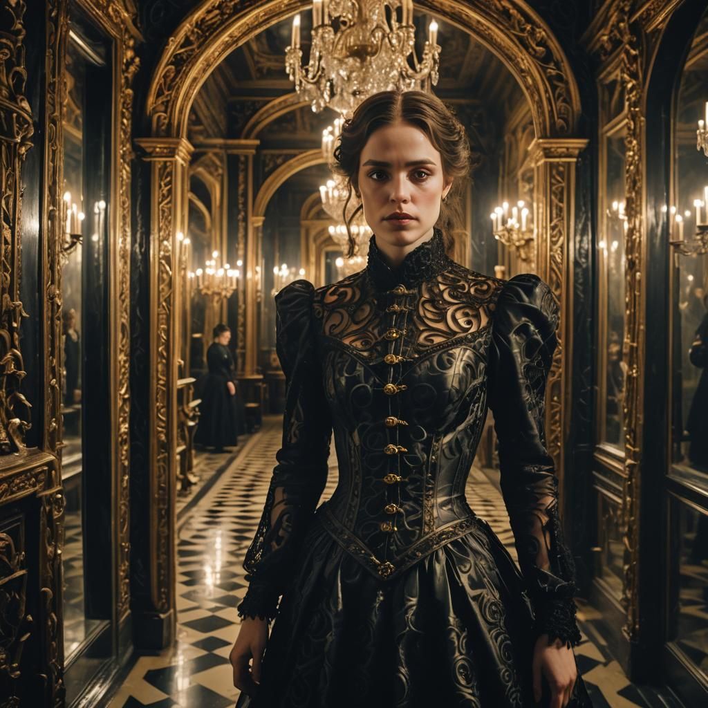 Surreal Woman in Infinite Mirror Reflections