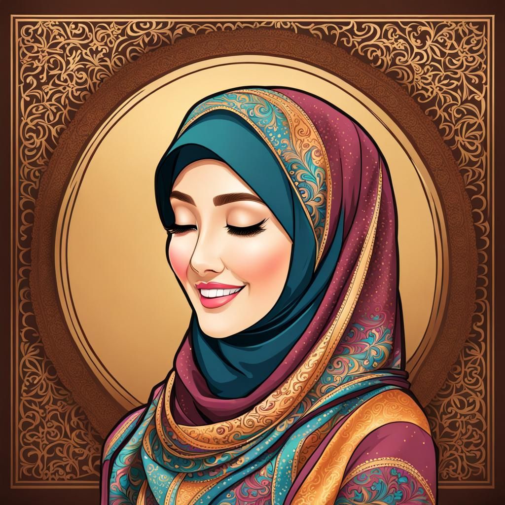 Smiling Muslim Woman in Hijab Digital Art