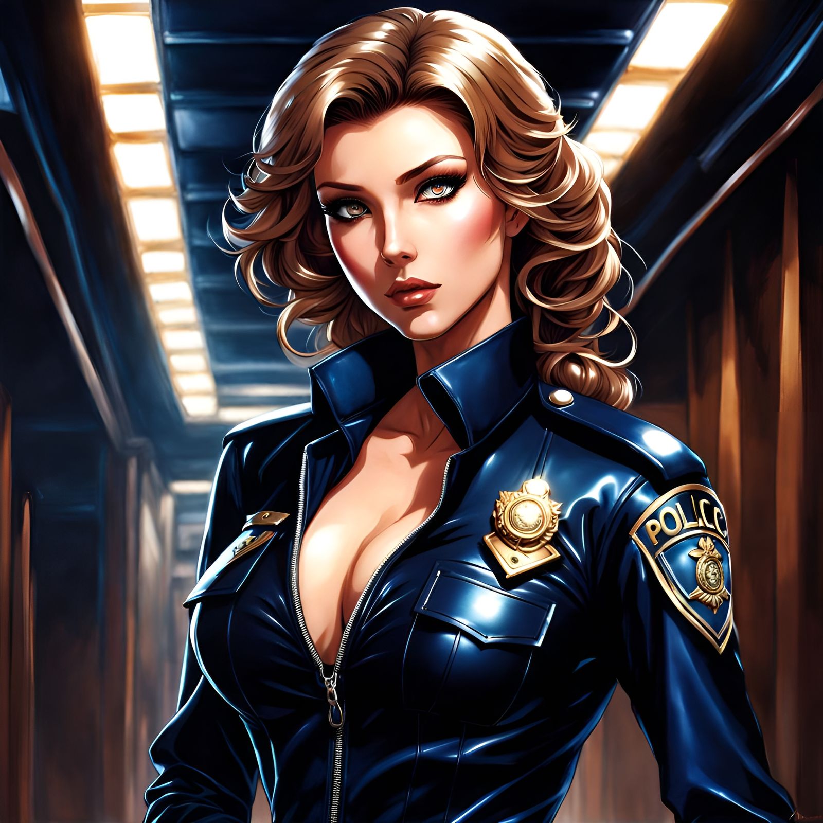 Ethereal Anime Policewoman in Latex Uniform