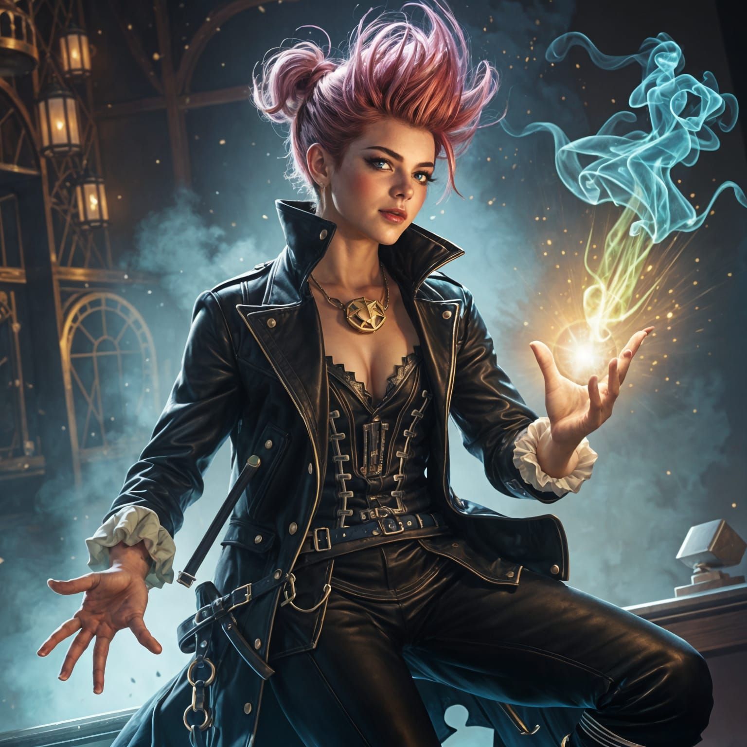 Cyberpunk Magician Under Neon Lights