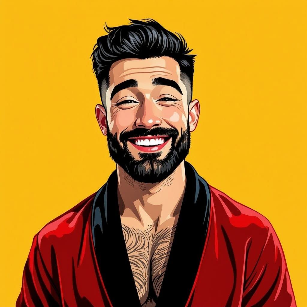 Joyful Man in Velvet Robe, Maximalist Impressionist Style