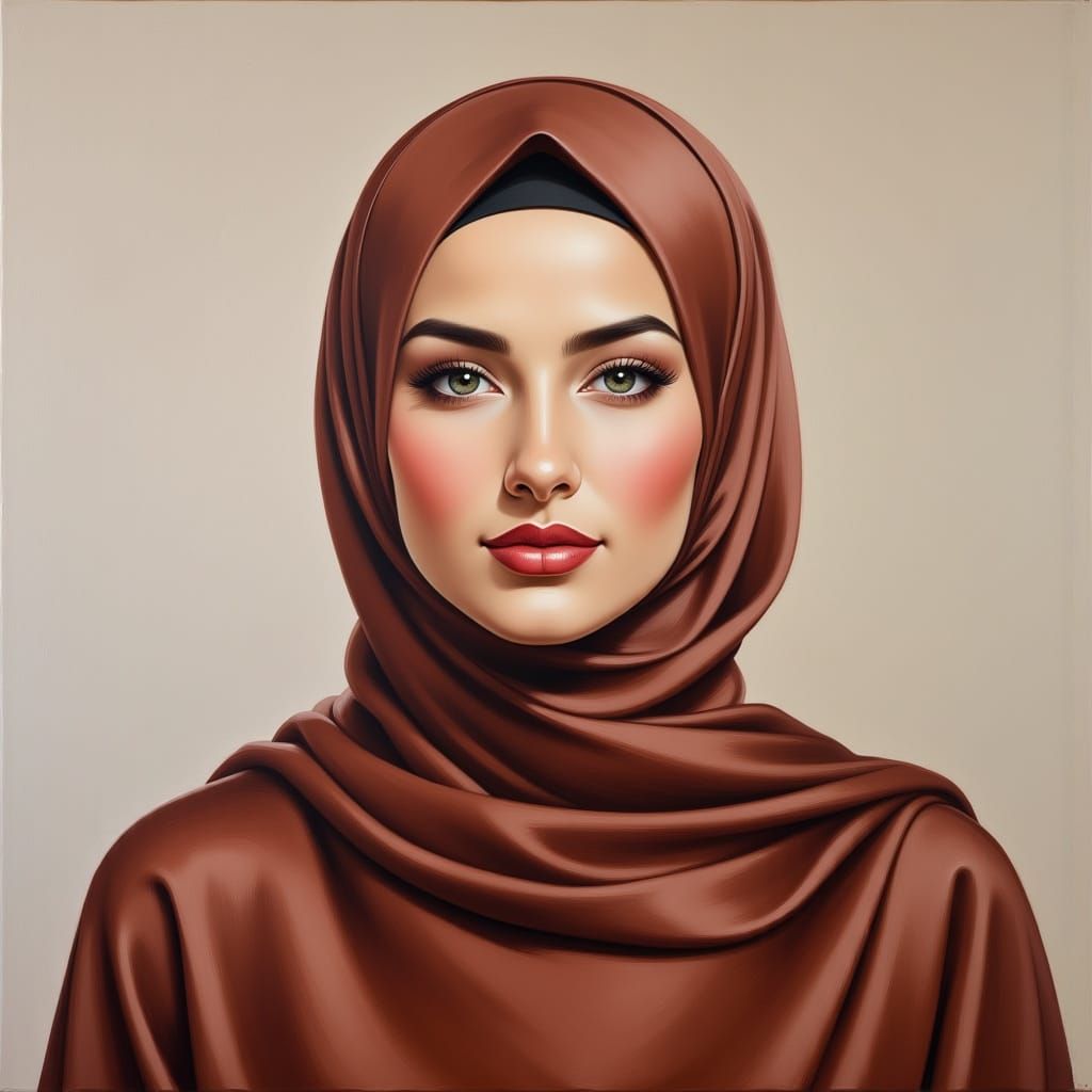 Modern Oil Portrait of a Beautiful Hijabi Woman