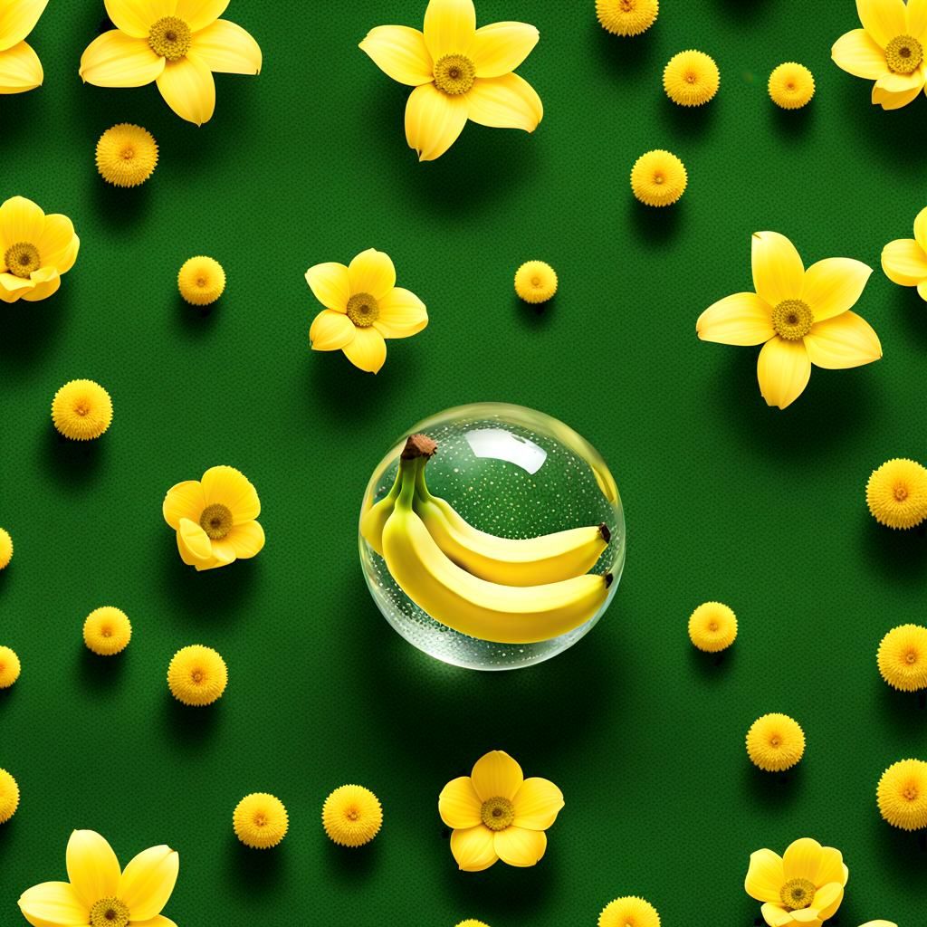 Banana in Crystal Ball with Flowers