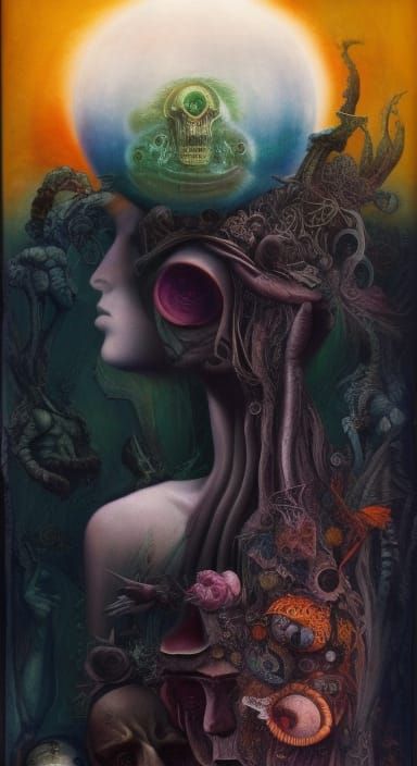 Surreal Artist's Inner World in Gothic Art Nouveau Style