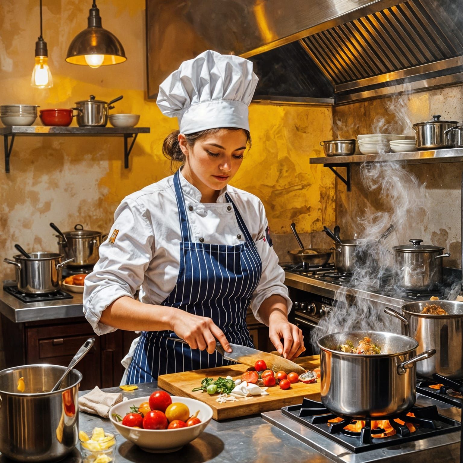 Woman Prepares Meal in Kitchen