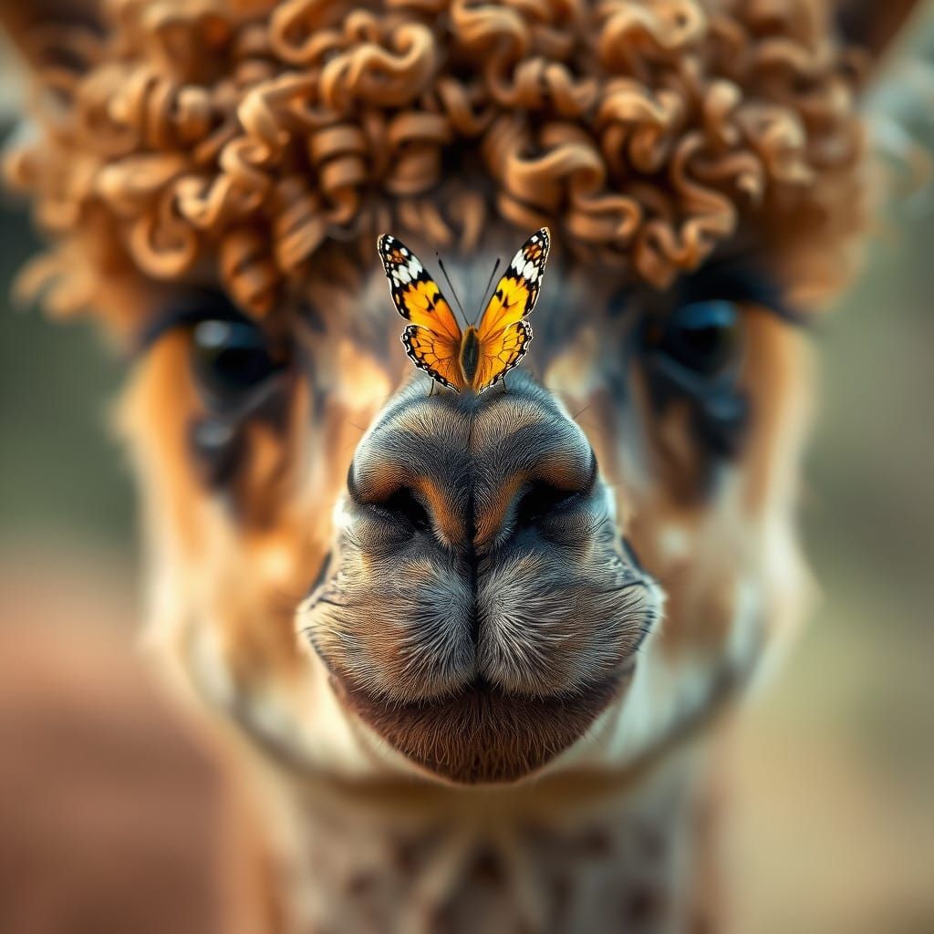 Floe Joe @ehubner - A butterfly resting on the nose of a baby alpaca