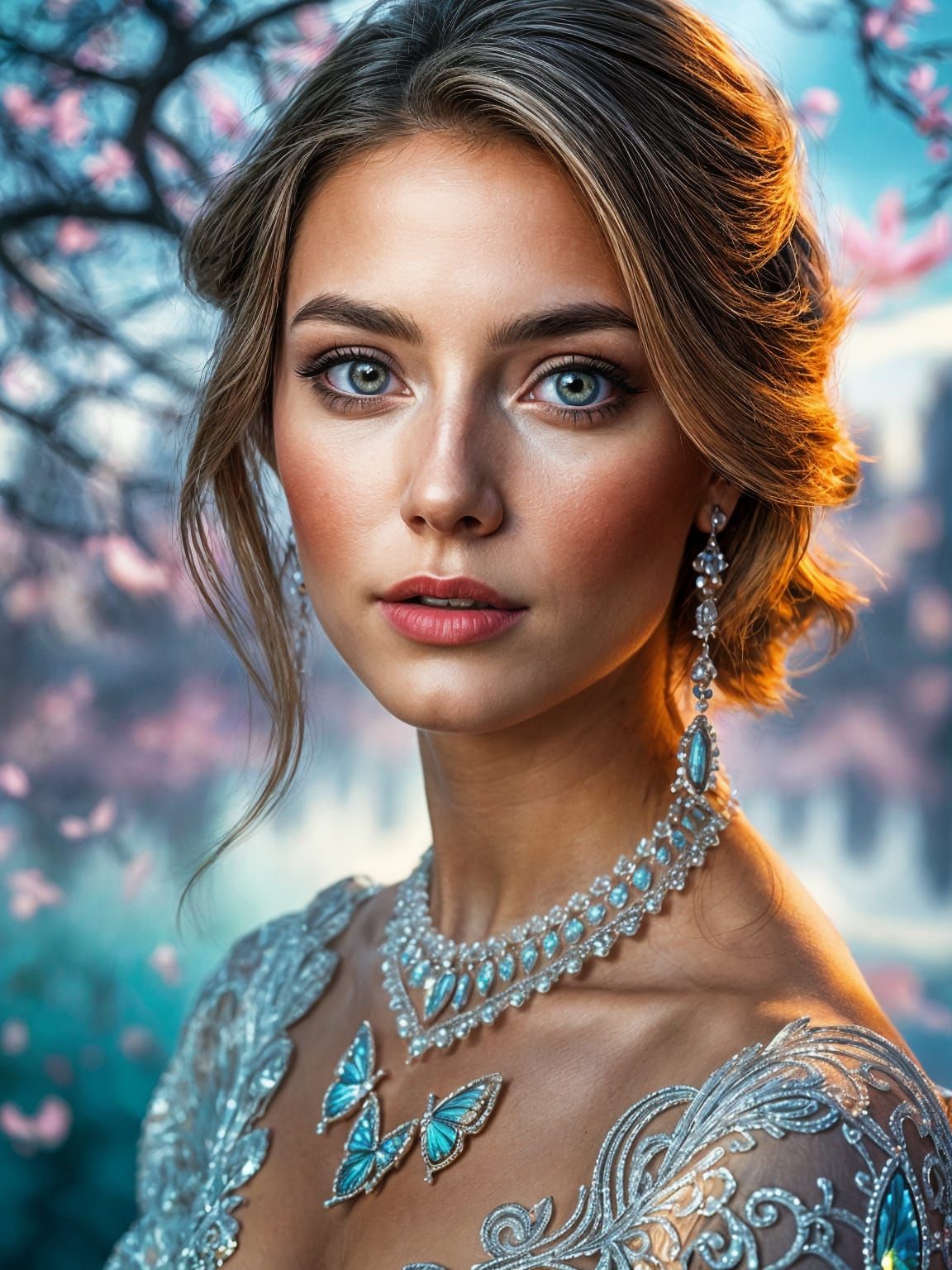 Elegant Princess in Crystal Russian Landscape