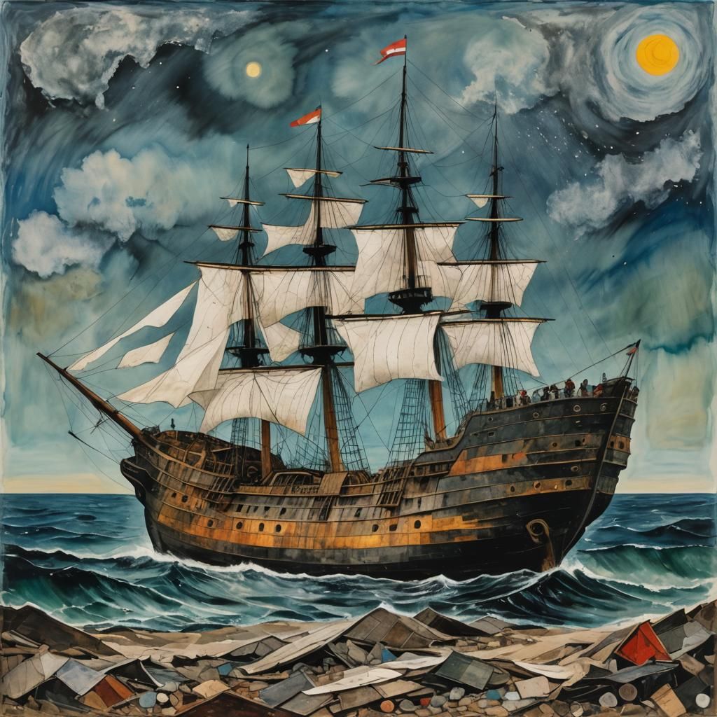 A Ship's Bounty: Textured Mixed Media Collage