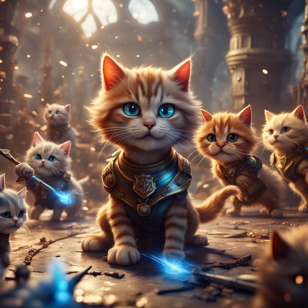 Cute Battle Cats in Detailed Matte Painting