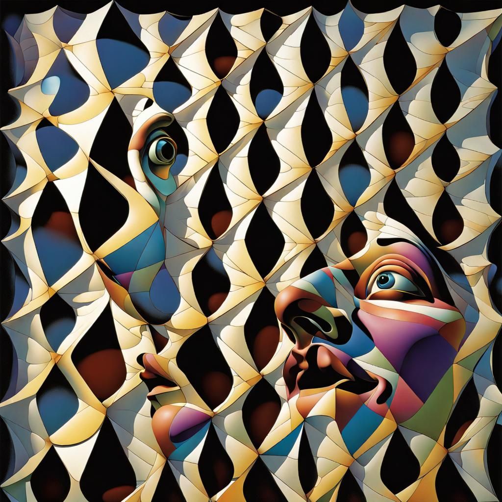 Surreal Face-Vase Illusion in Prismatic Colors