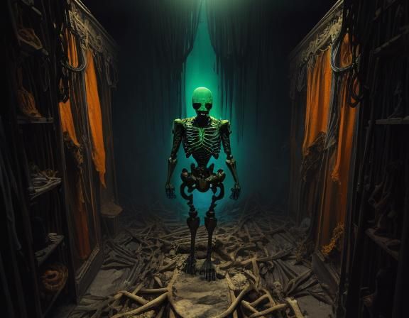 Skeleton Choosing Human Skin in Fantasy Closet