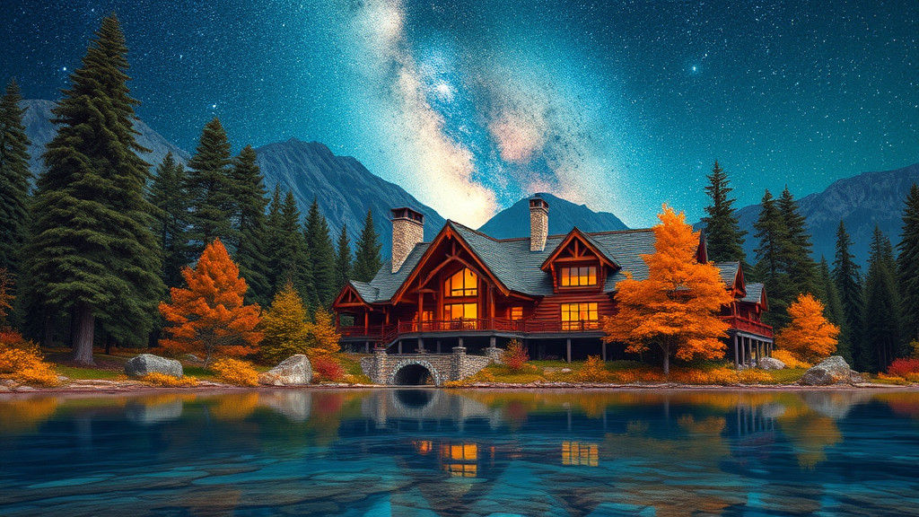 Majestic Autumn Lodge Under Astral Sky