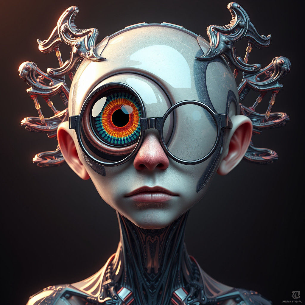 Eyeball Mirror Being Portrait in Detailed Concept Art Style