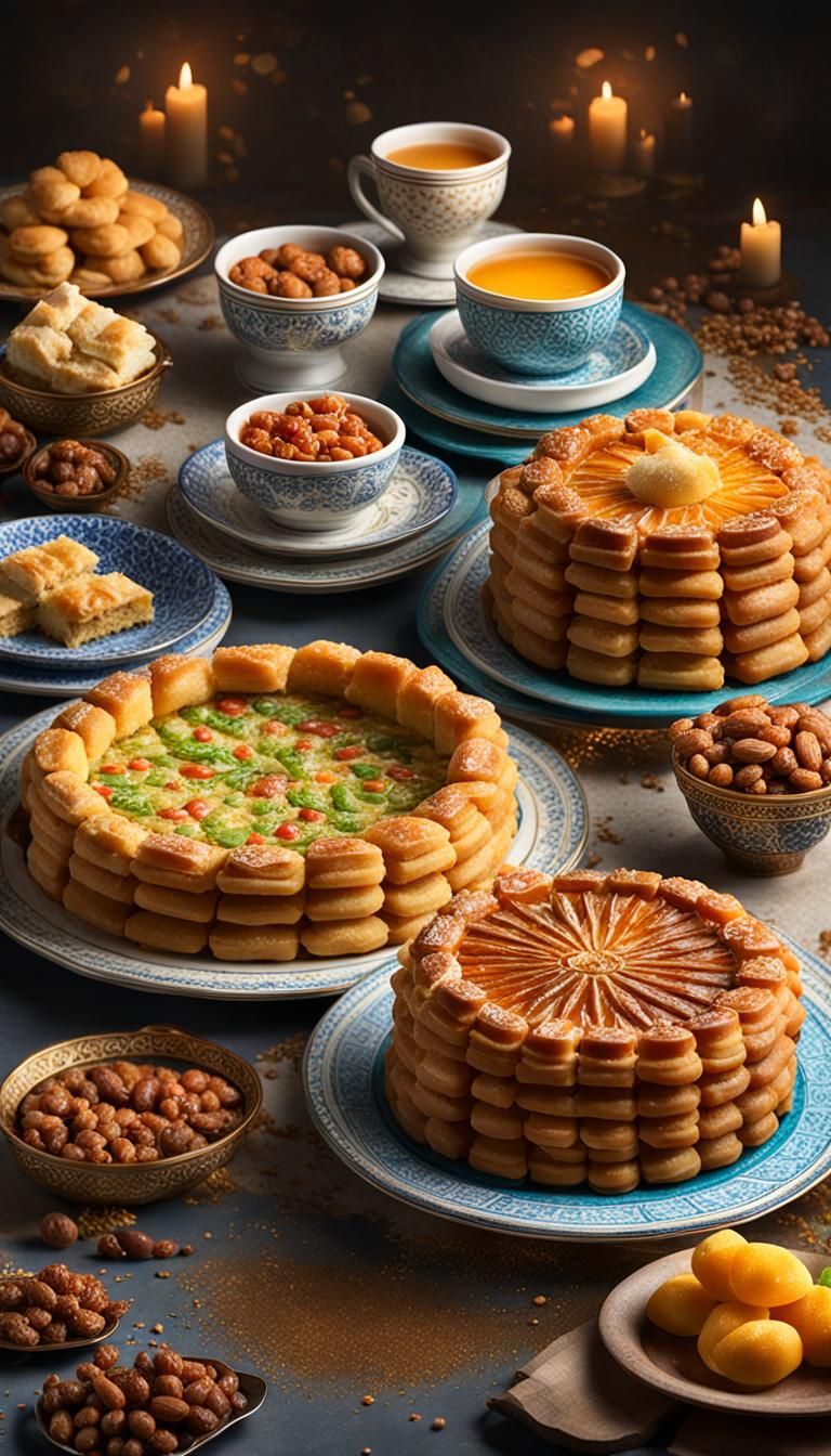 Family Prepares Eid al-Fitr Feast in Hyperrealistic Style