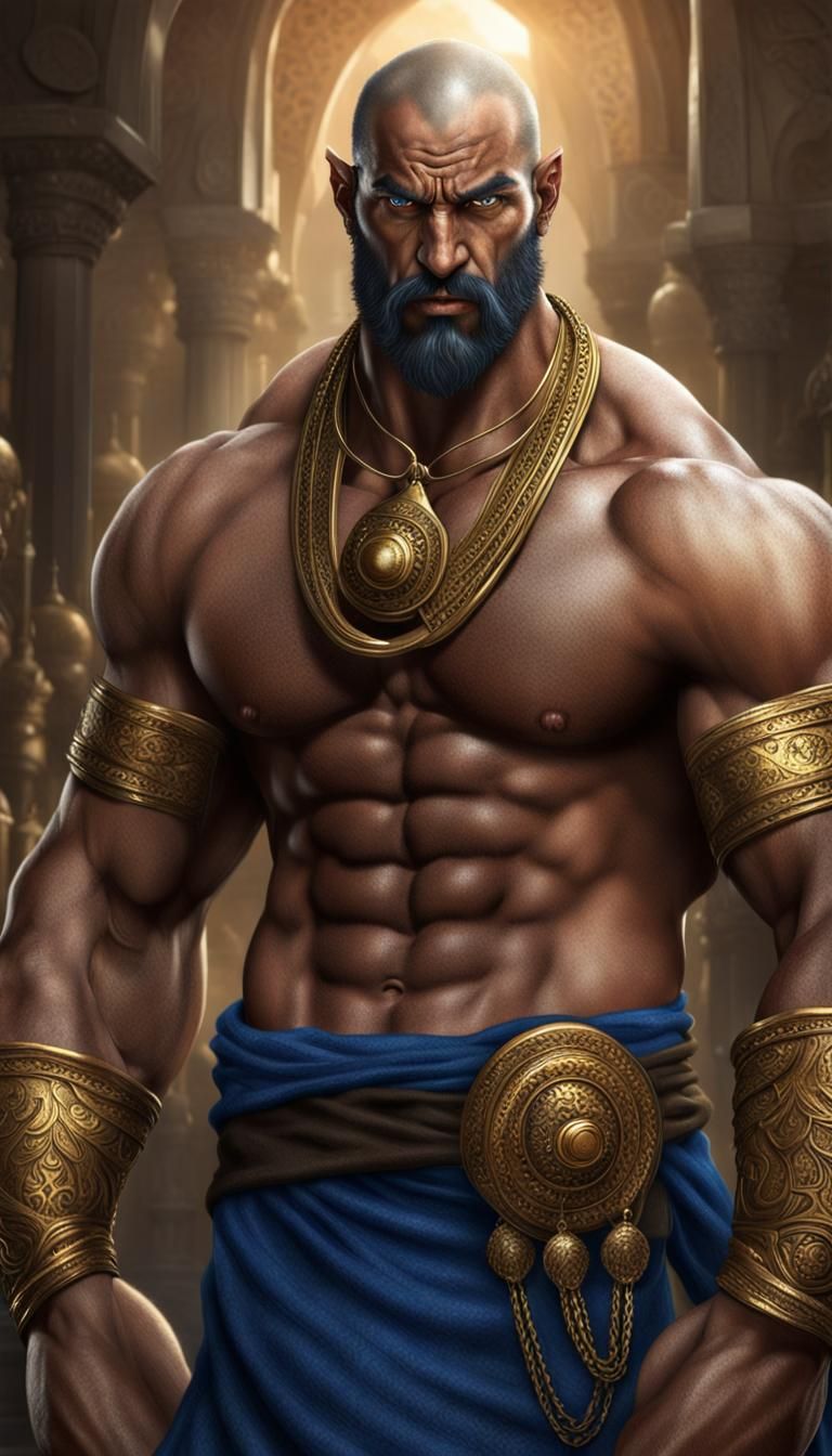 Photorealistic Angry Djinn with Muscular Build
