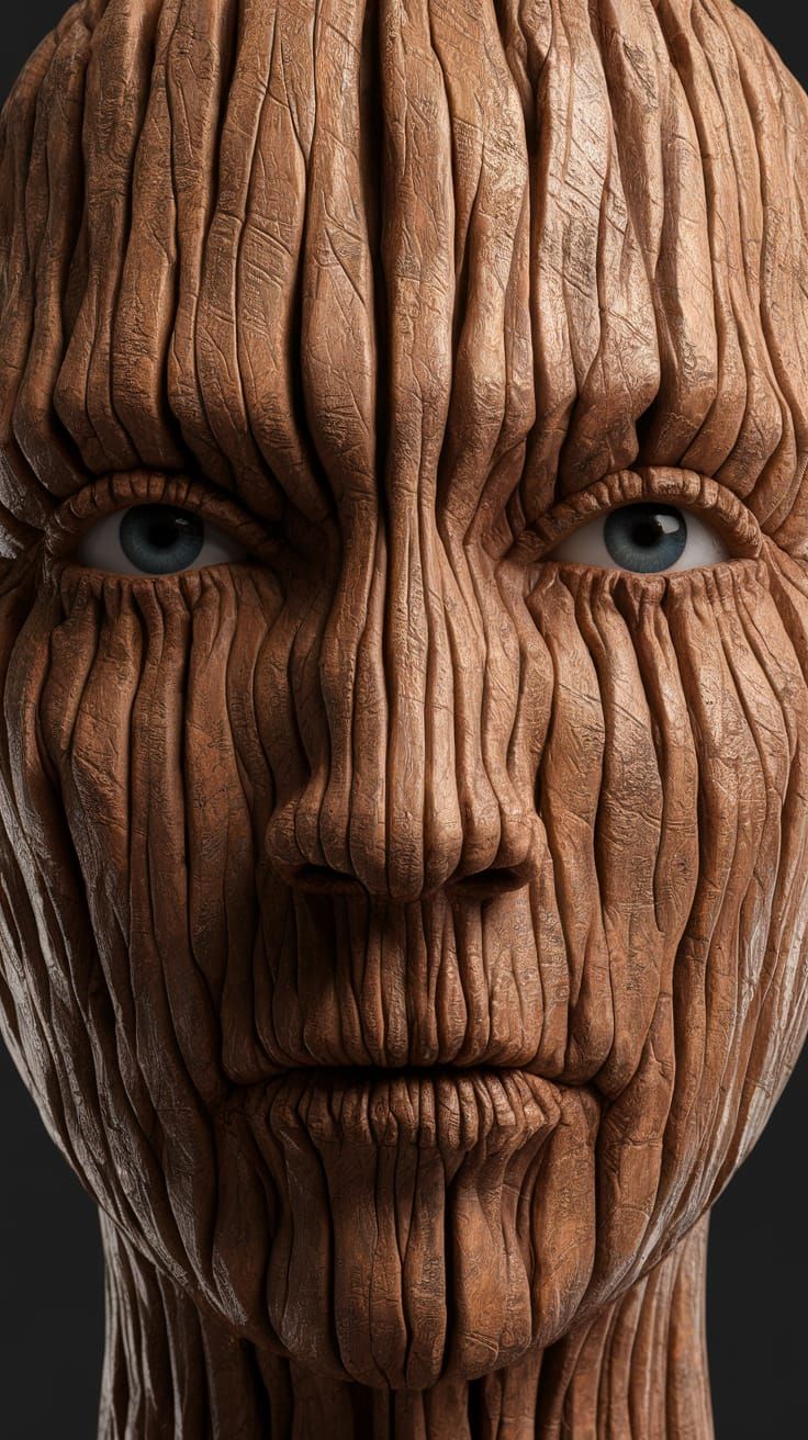 Realistic Wood Grain Face in Hyperrealistic Style