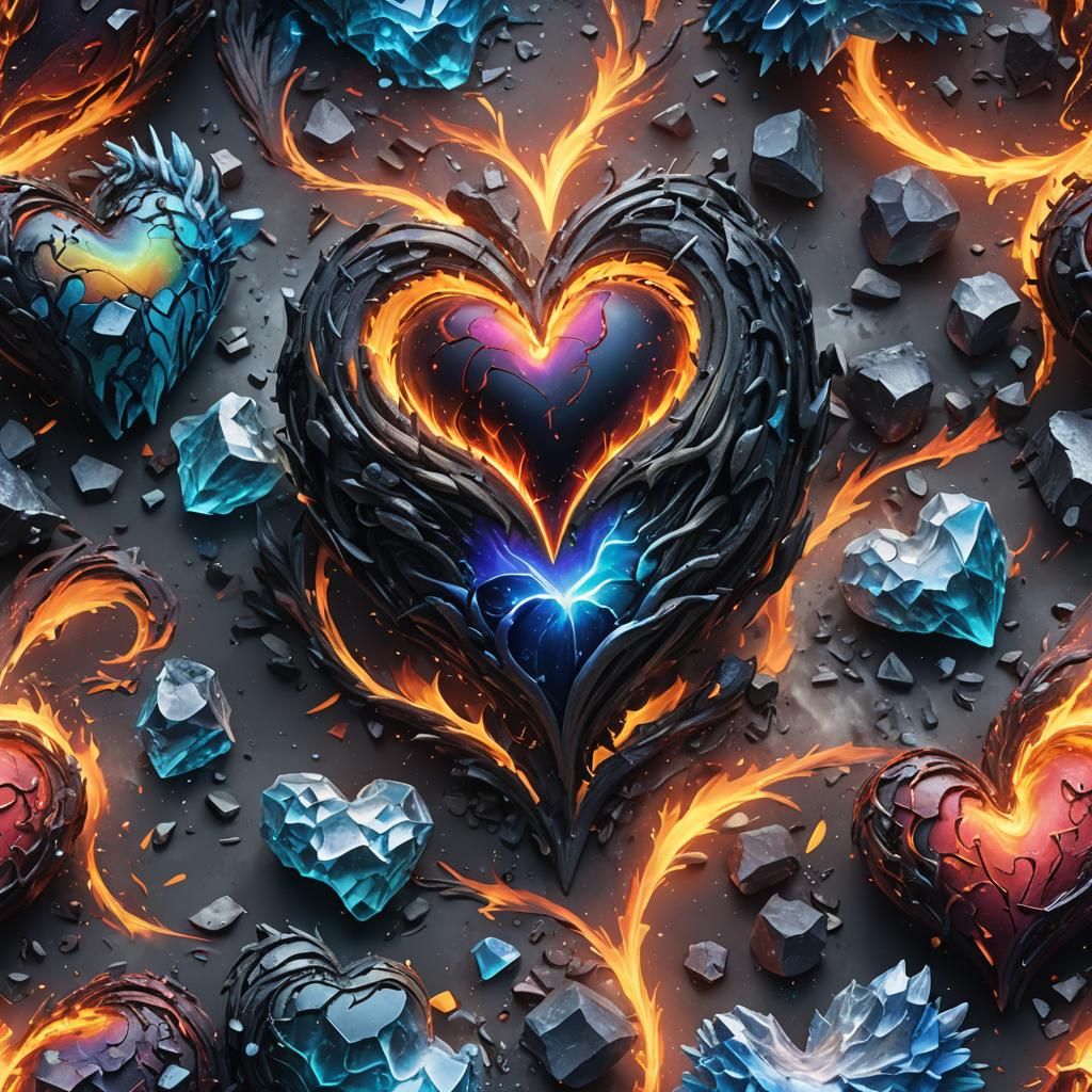 Rainbow Fire and Ice Heart: Detailed Fantasy Art