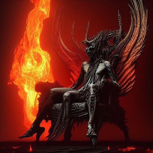Lucifer Enthroned in Hellish Flames: A Dark Masterpiece