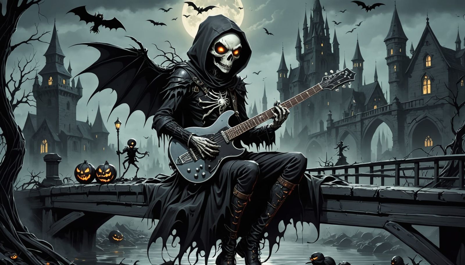 Spider-Crow Zombie Hybrid Plays Guitar on Bridge