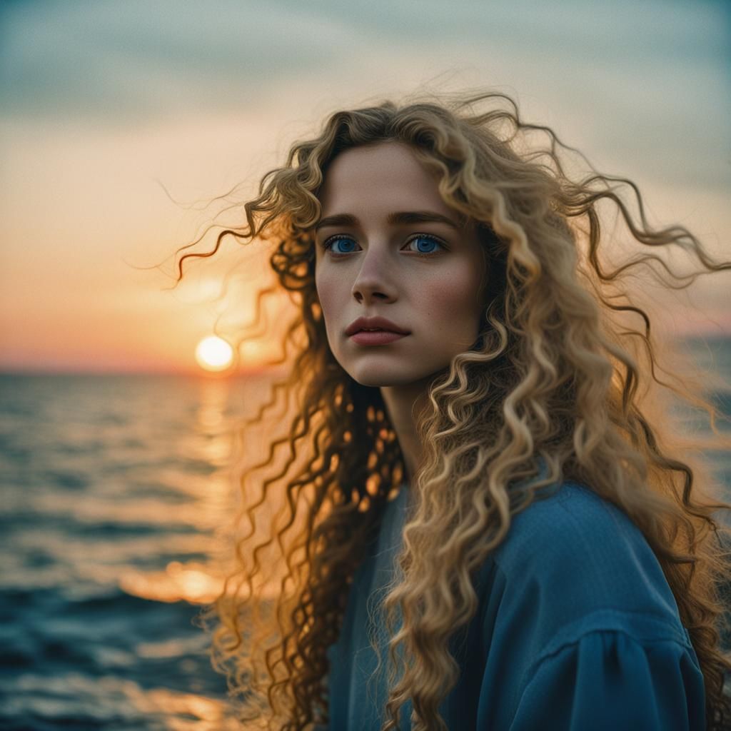 Young Woman Painting Sunset: Cinematic Film Still