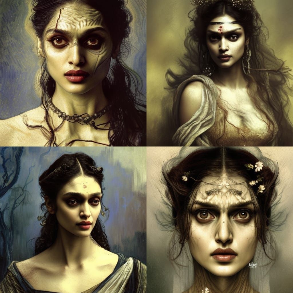 Bride of Frankenstein Portrait in Baroque Style