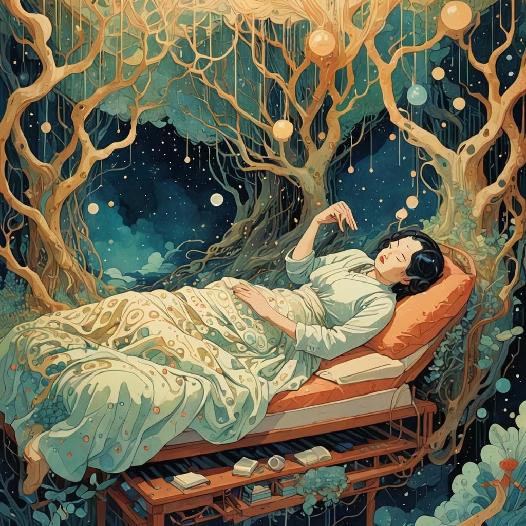 Surreal Binary Code Dream in Gouache Style